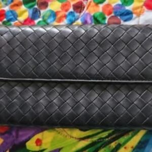 Bottega Veneta Intrecciato Black Leather Long Wallet